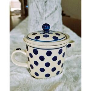 Wiza Boleslawiec Polish Pottery Brewing Mug w/ Lid - Blue Polka Dot Pattern 37